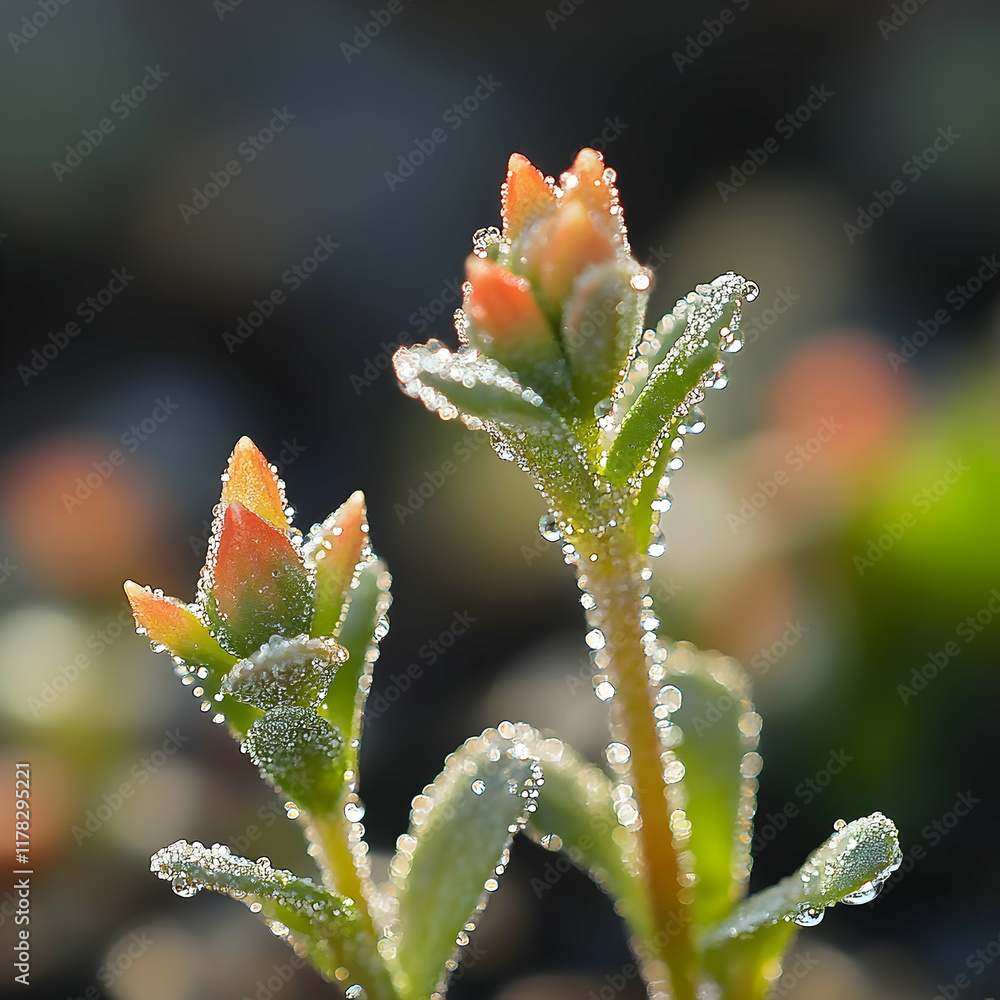 Dew-Kissed Plant Buds: A Macro Illustration Dew-Kissed Plant Buds: A Macro Illustration