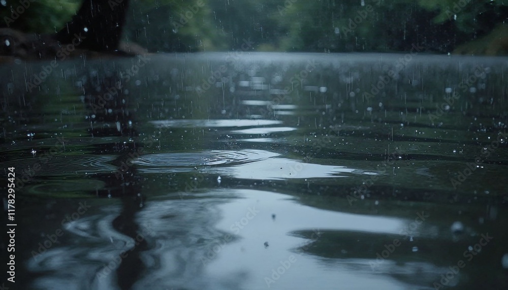 Raindrops falling on rippling water surface Raindrops falling on rippling water surface