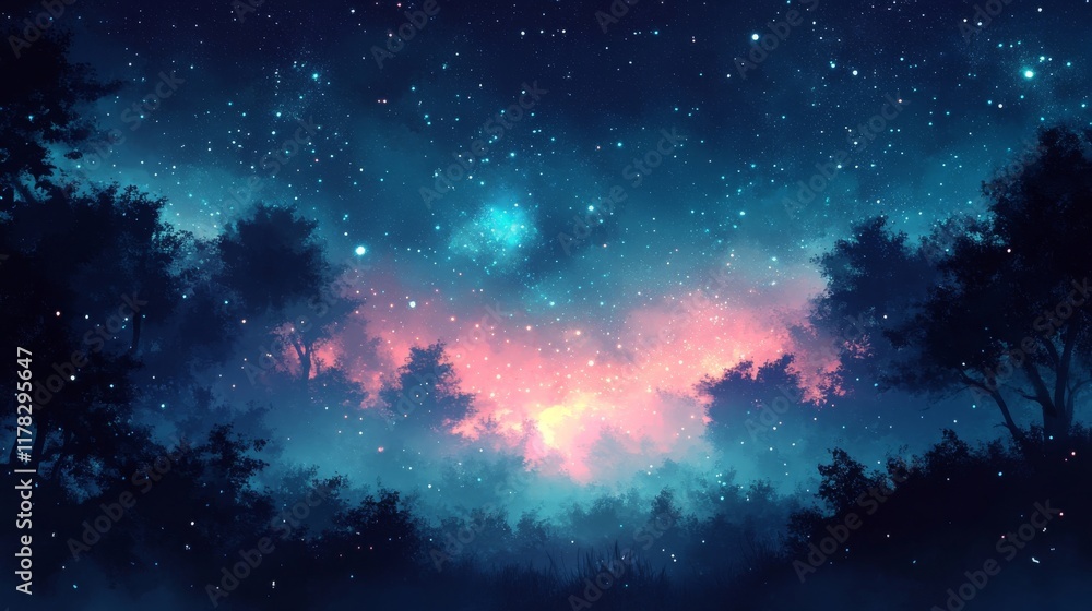 Fototapeta premium Enchanted Forest Under a Starry Night Sky