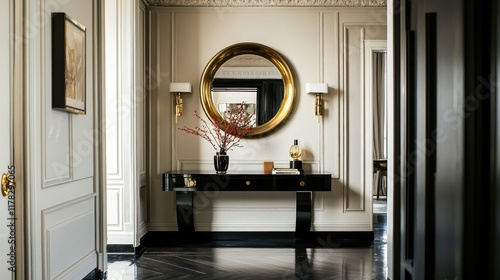 Elegant Gold and Black Entryway Interior Design