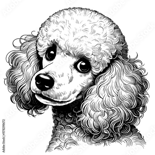 Hand drawn cute Poodle portrait, vector sketch isolated on white background, SVG vector	