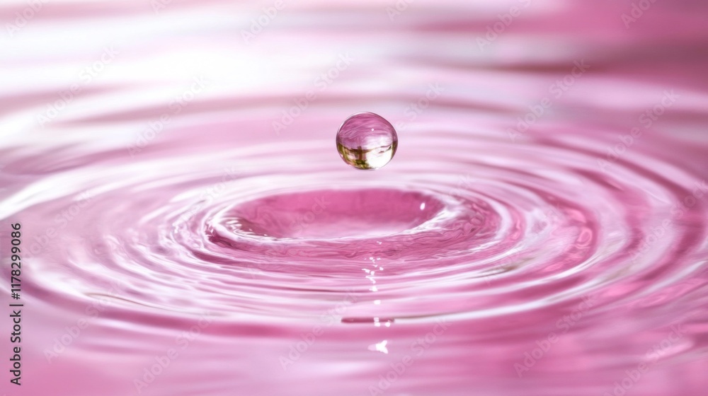 Pink Water Drop Creating Ripples in Liquid Pink Water Drop Creating Ripples in Liquid