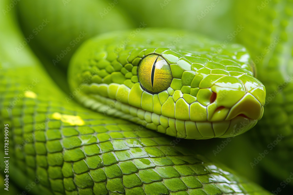 Fototapeta premium Green snake, close-up
