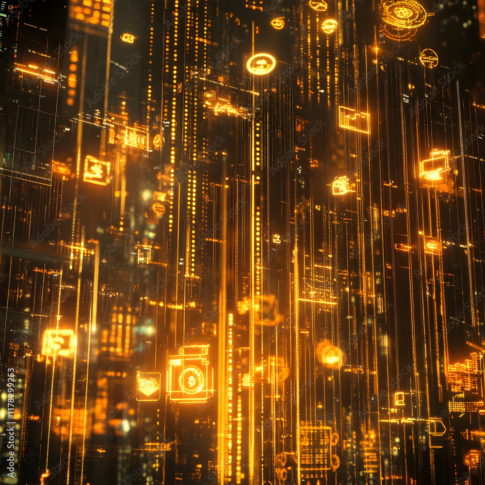 Fototapeta premium Abstract 3D Golden Data Stream Background