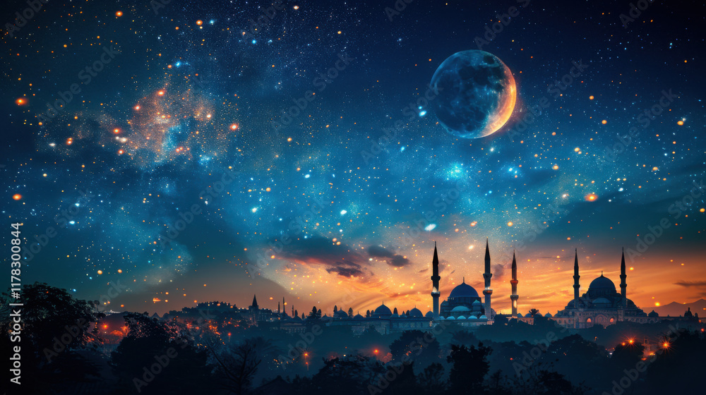 Naklejka premium night sky and moon