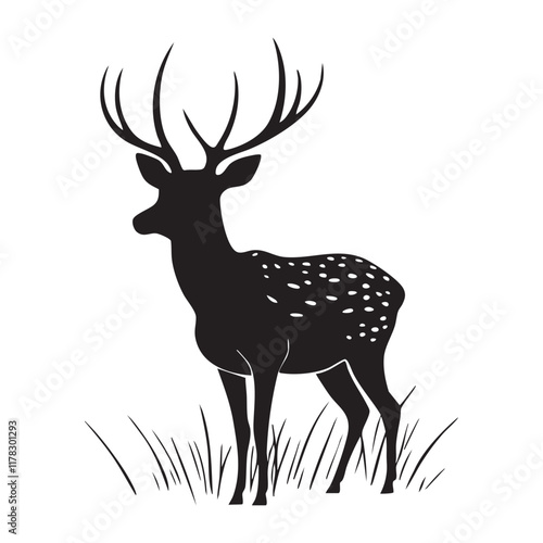 This is a beautiful and serene silhouette of a deer, captured in the tranquil backdrop of nature. Perfect for wildlife enthusiasts and art lovers alike.