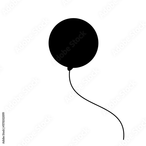 Single Black Balloon Floating On White Background