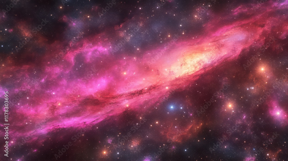 Fototapeta premium A vibrant celestial scene showcasing swirling pink and purple nebulae against a starry backdrop.