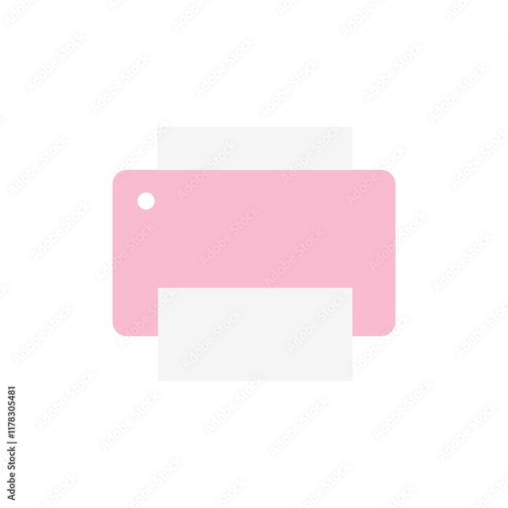 Pink Printer Icon Showing Paper Output Pink Printer Icon Showing Paper Output