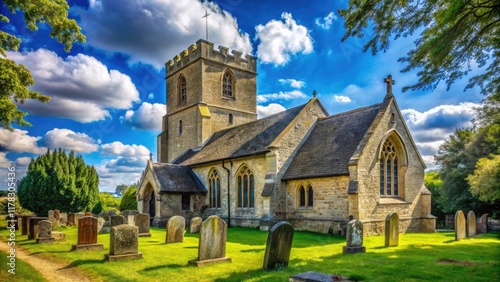 St. Margaret's Church Hemmingford Abbots Cambridgeshire England - Blue Sky Gravestones Candid Photography photo