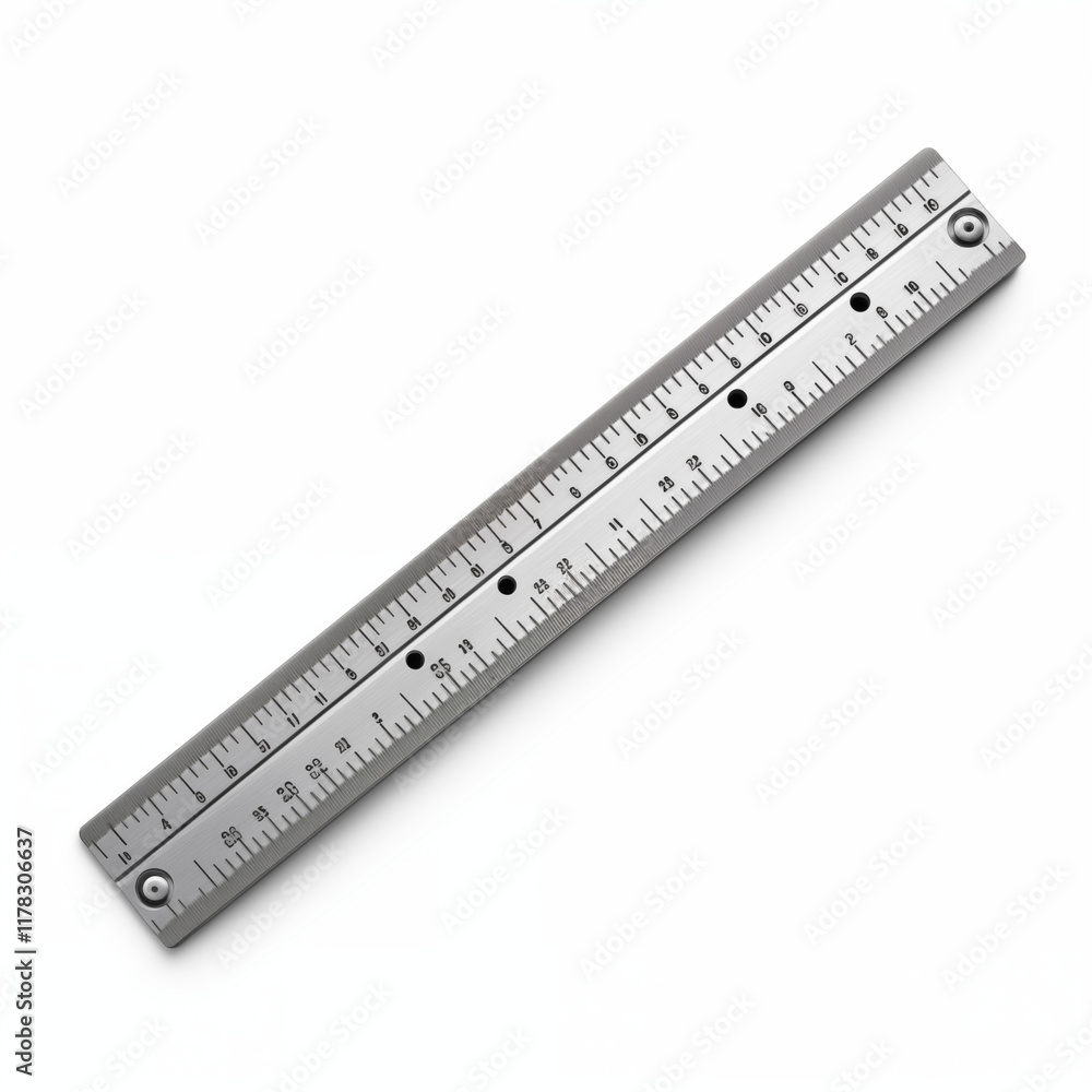 Metal Ruler Precise Measurement Tool Metric Imperial Scales Studio Shot Metal Ruler Precise Measurement Tool Metric Imperial Scales Studio Shot