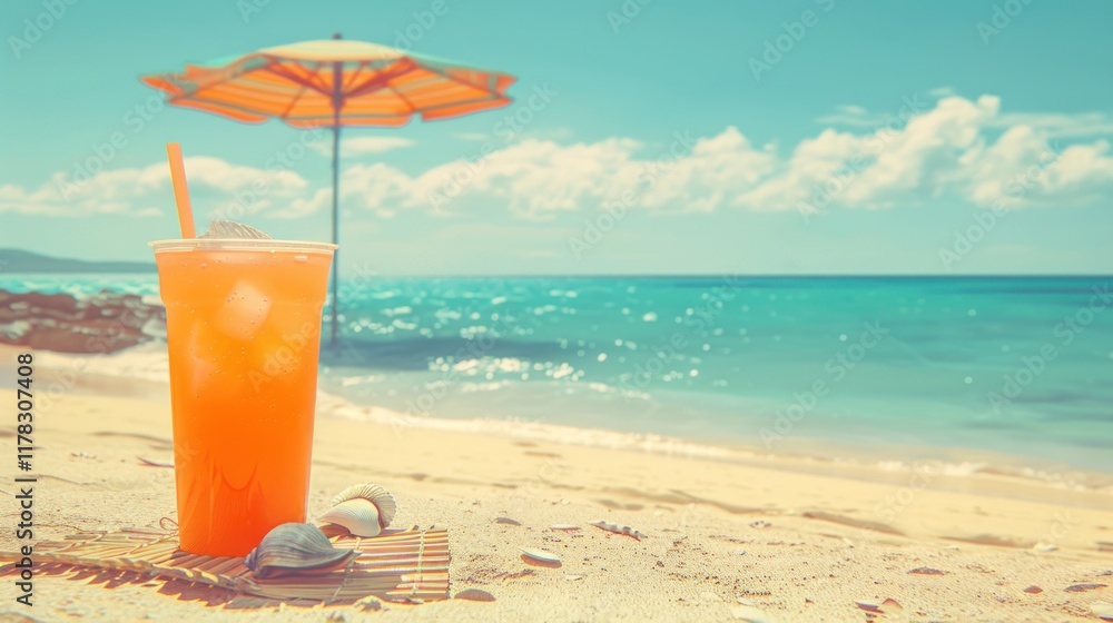cold juice on the beach decorated with umbrellas cold juice on the beach decorated with umbrellas