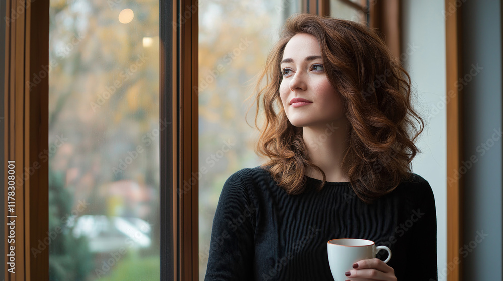 Thoughtful Woman Enjoying Coffee by the Window Thoughtful Woman Enjoying Coffee by the Window