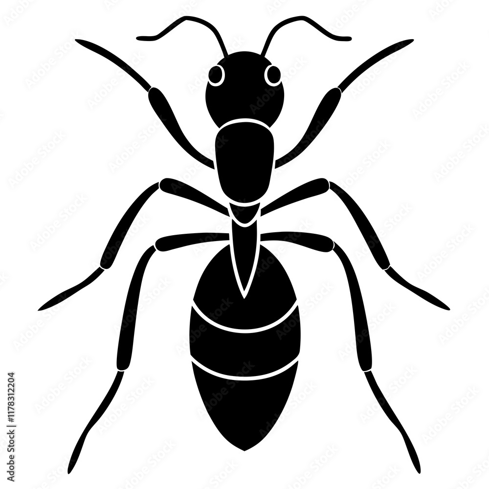 Cute Line Art Ant Silhouette Black Vector Illustration Cute Line Art Ant Silhouette Black Vector Illustration