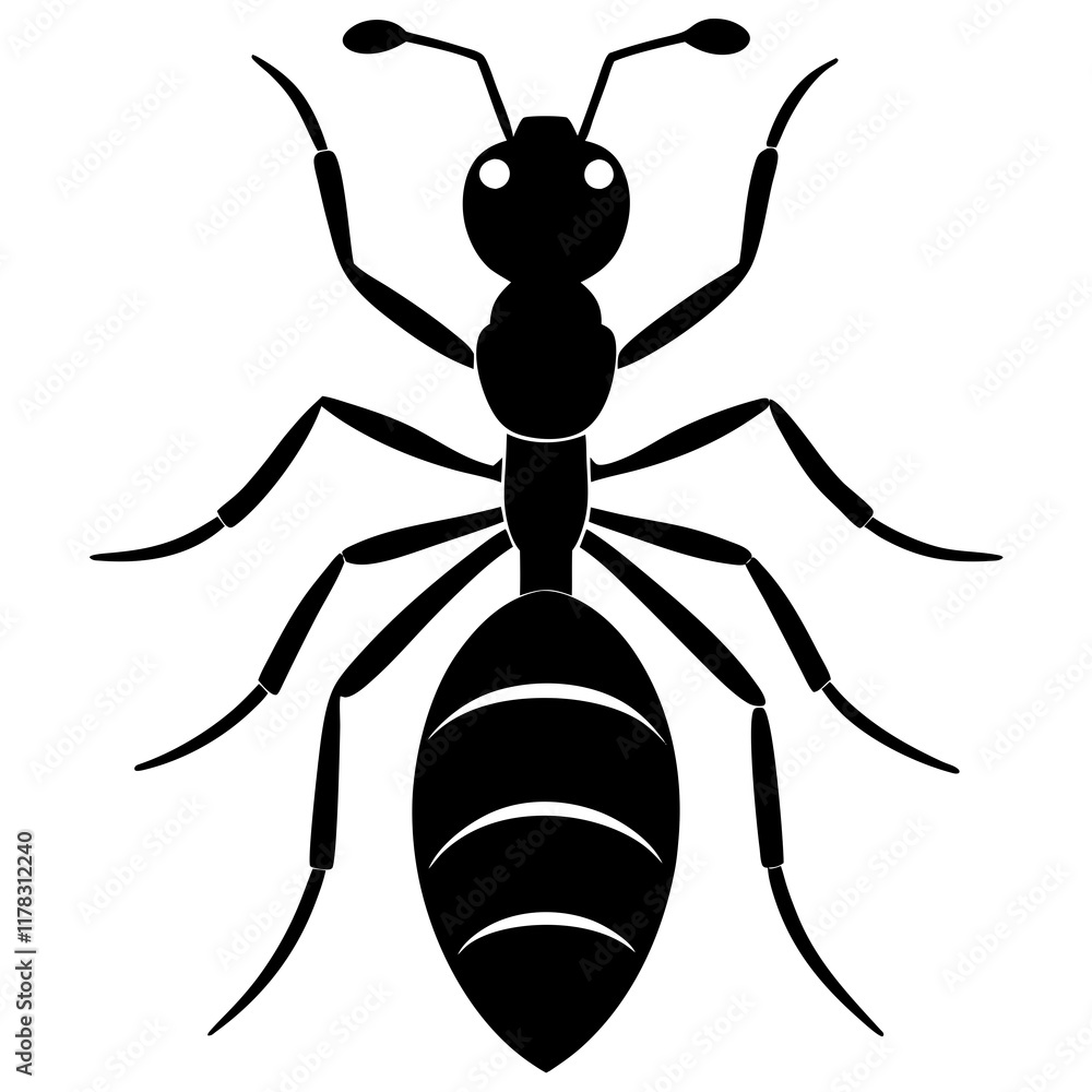Cute Line Art Ant Silhouette Black Vector Illustration Cute Line Art Ant Silhouette Black Vector Illustration