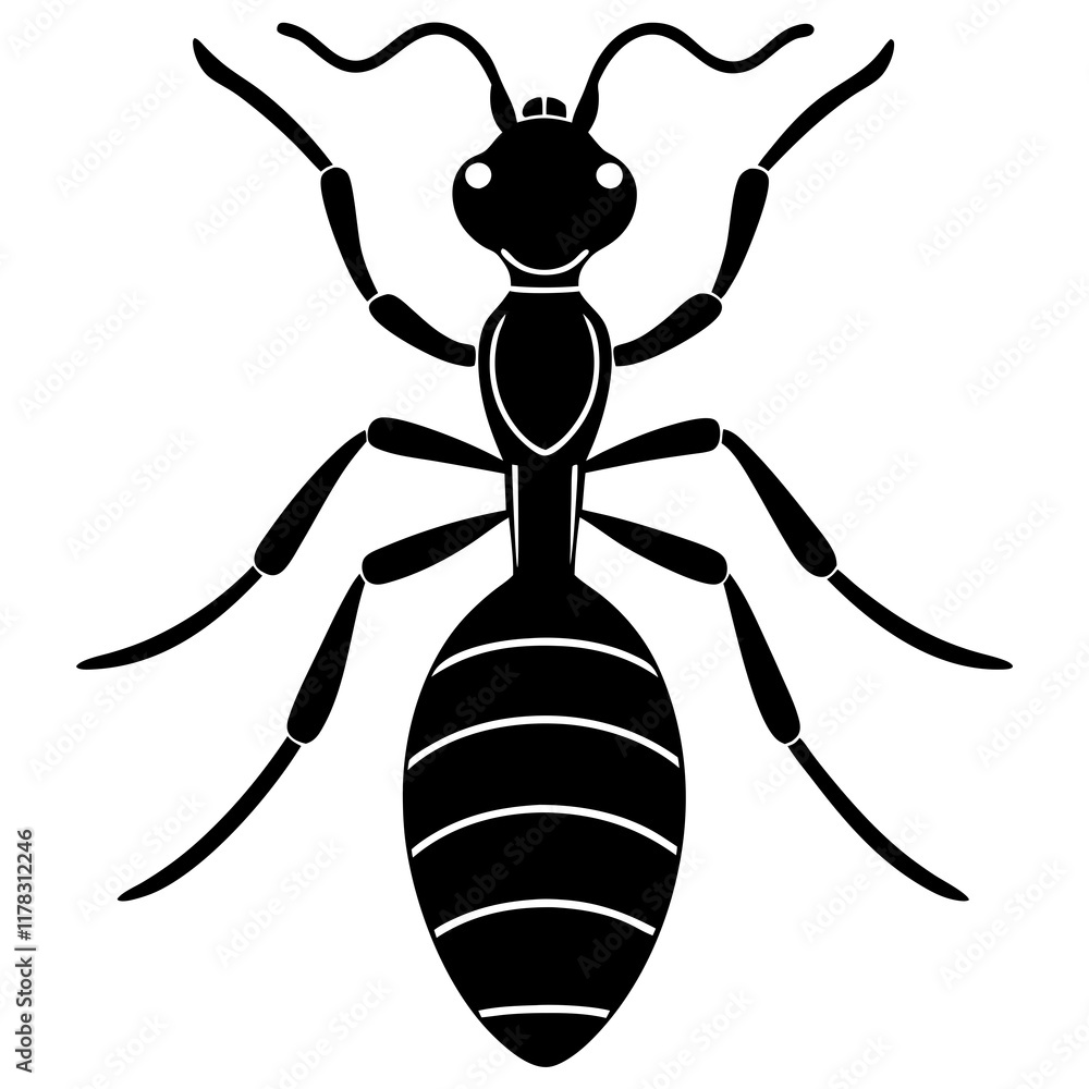 Cute Line Art Ant Silhouette Black Vector Illustration Cute Line Art Ant Silhouette Black Vector Illustration