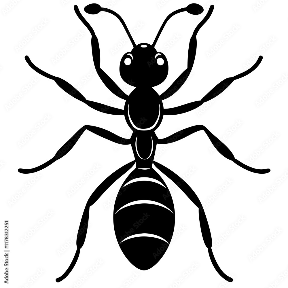 Cute Line Art Ant Silhouette Black Vector Illustration Cute Line Art Ant Silhouette Black Vector Illustration