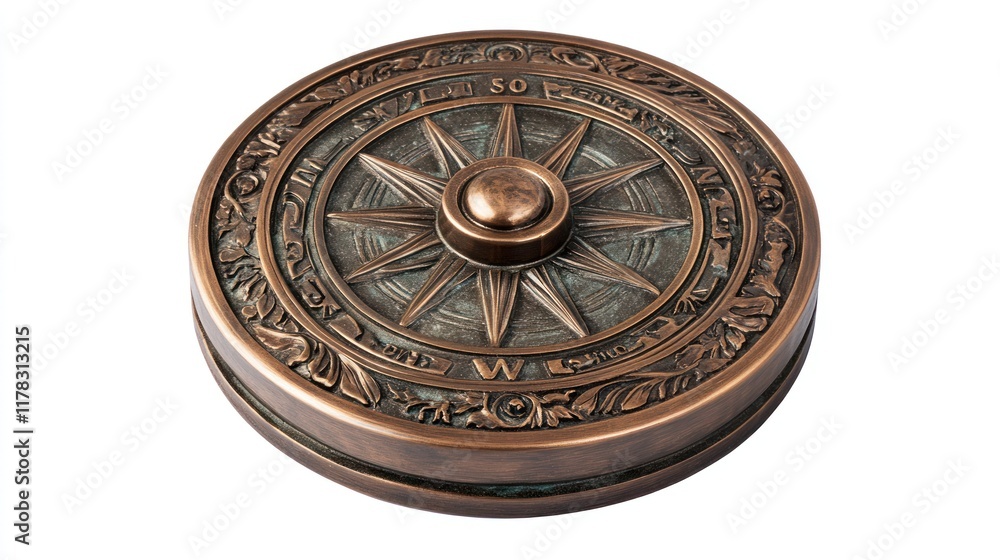 Fototapeta premium A decorative compass with intricate designs, symbolizing navigation and exploration.