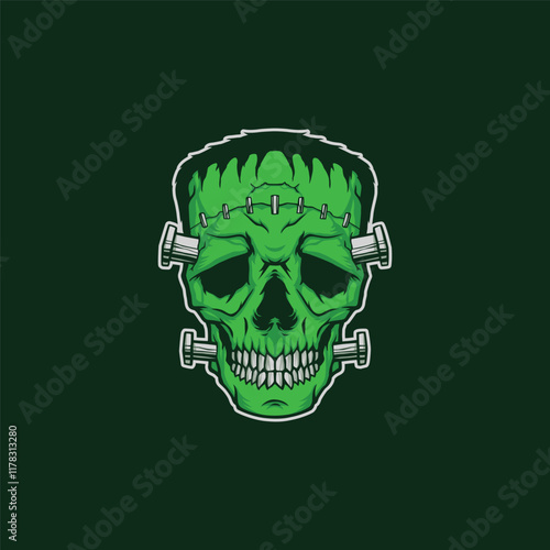 Illustration of Frankenstein skull design