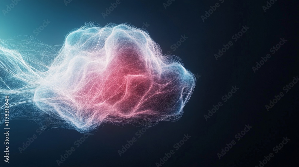 Fototapeta premium Abstract concept of a glowing cloud made with colorful wisps of light on a dark background, symbolizing creativity, technology, and imagination in digital art