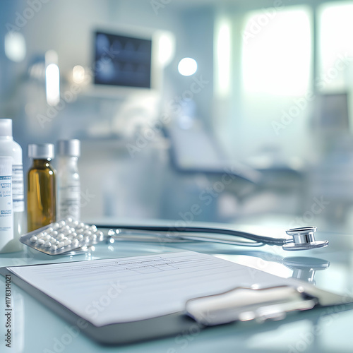 Wallpaper Mural Medical Office Illustration: Pills, Stethoscope, and Chart Torontodigital.ca