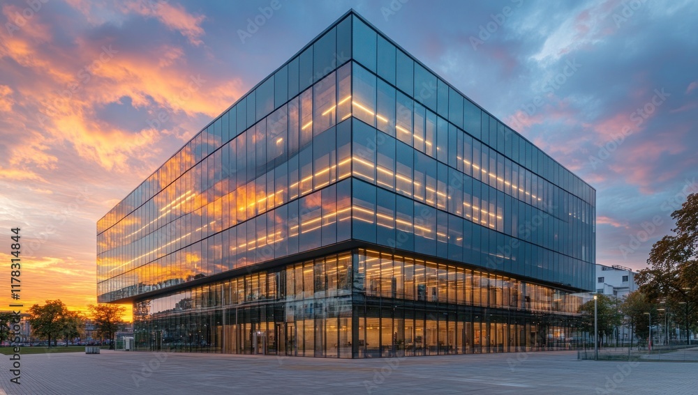 Obraz premium Modern glass office building at sunset. (2)