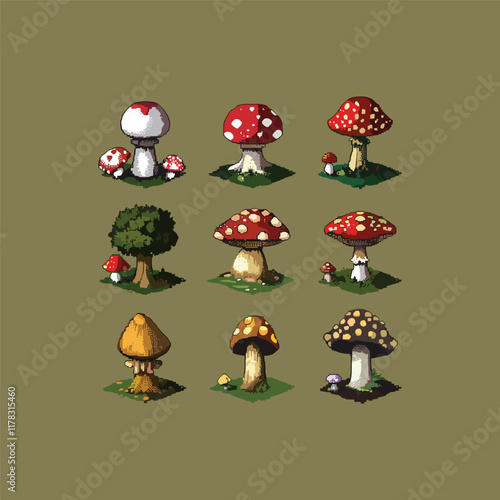 Mushroom pixel art design vector illustration