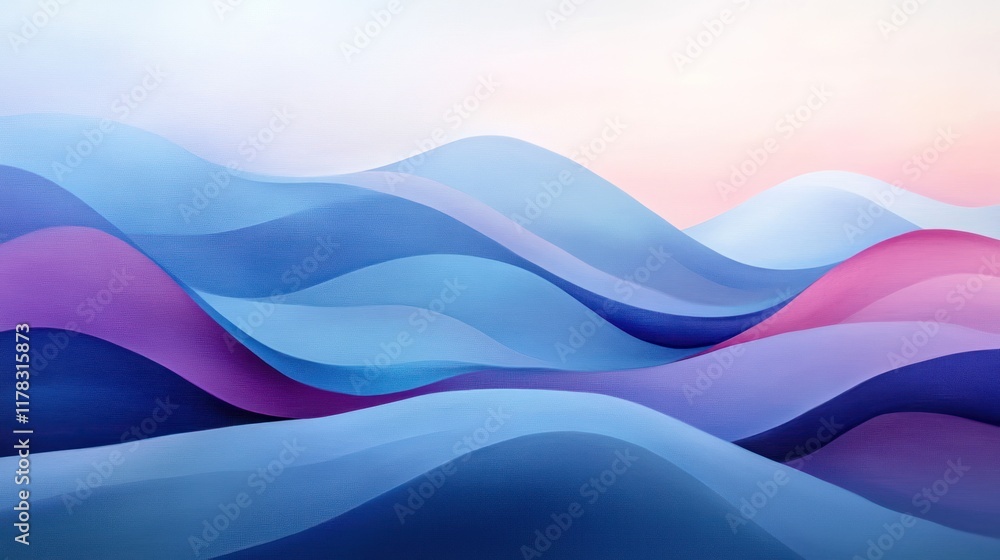 Obraz premium Abstract Blue and Purple Waves Background. A Serene Digital Landscape.