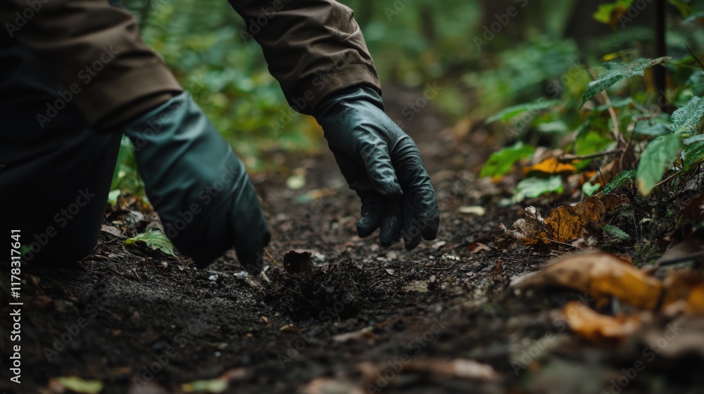 A person is digging in the dirt with gloves on A person is digging in the dirt with gloves on