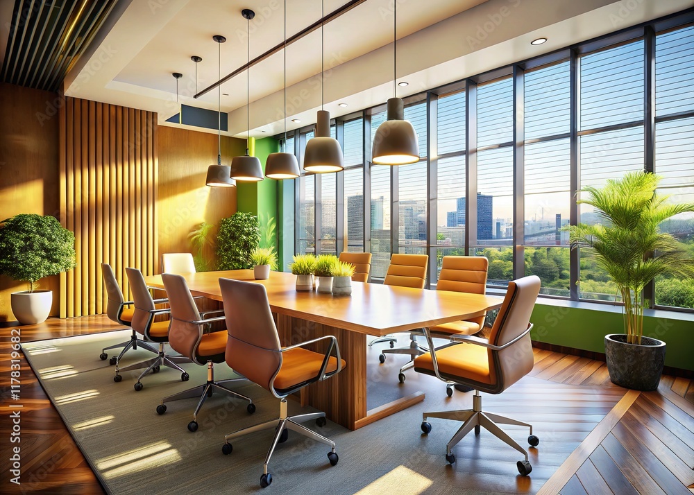 AI-rendered minimalist office meeting space. AI-rendered minimalist office meeting space.