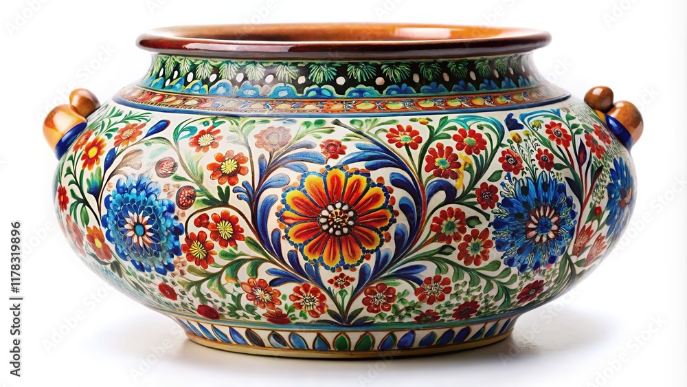 Antique pot, elegantly displayed, showcasing its age. Antique pot, elegantly displayed, showcasing its age.