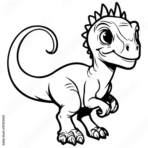 Cute Dinosaur Sketch Illustration. Velociraptor.