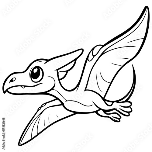 Cute Dinosaur Sketch Illustration. Pterosaur.