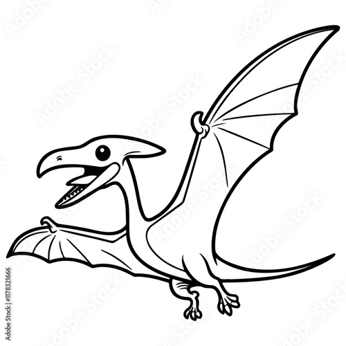 Cute Dinosaur Sketch Illustration. Pterosaur.