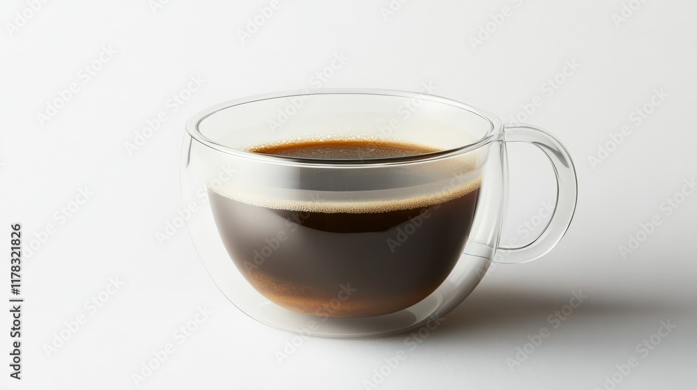 A cup of coffee is sitting on a white background A cup of coffee is sitting on a white background