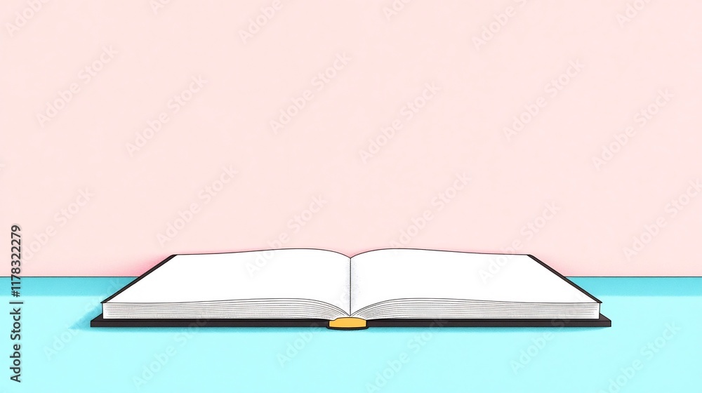 Open Book Mockup: Clean, Minimalist Illustration Against Pastel Background. AI Generated Open Book Mockup: Clean, Minimalist Illustration Against Pastel Background. AI Generated