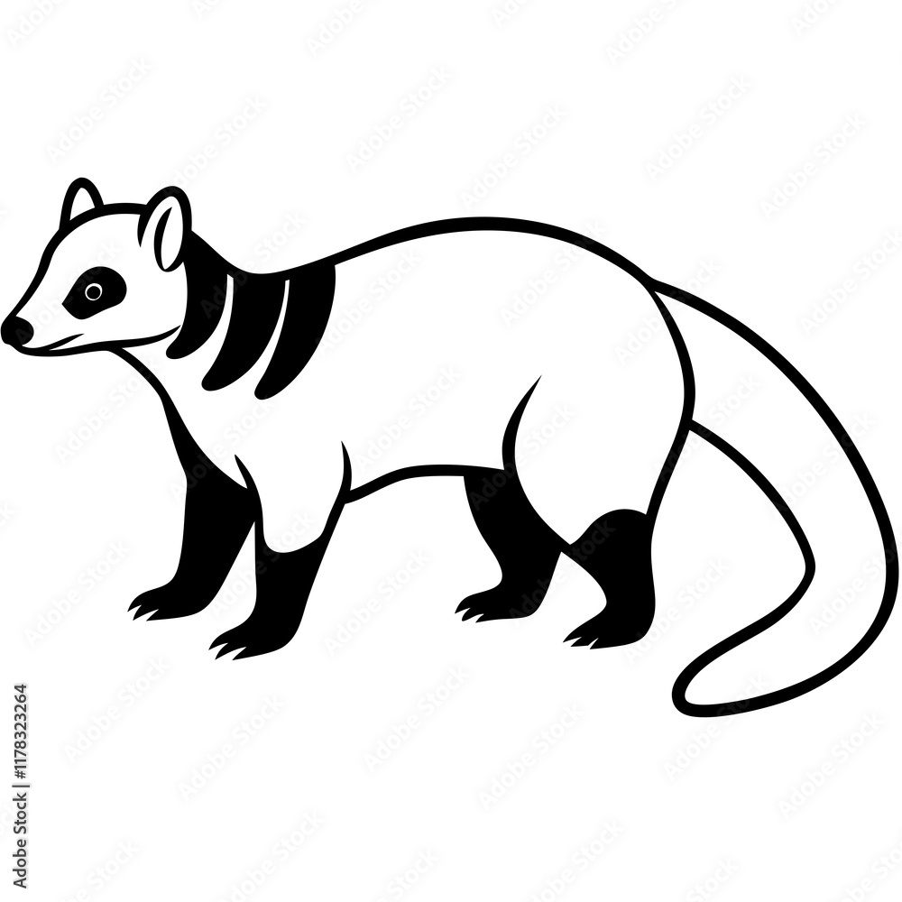 Obraz premium Cute Line Art Coati Silhouette Black Vector Illustration