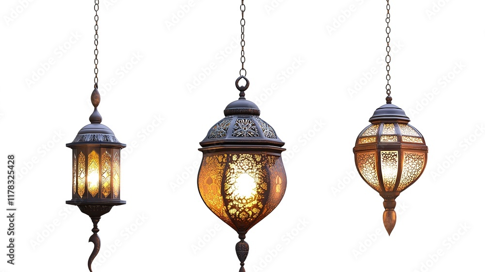 Ramadan Kareem holiday design featuring glowing hanging lanterns and a crescent moon, symbolizing the spirit of peace and spirituality, set against a serene and elegant backdrop. Ramadan Kareem holiday design featuring glowing hanging lanterns and a crescent moon, symbolizing the spirit of peace and spirituality, set against a serene and elegant backdrop.
