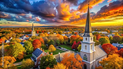 Fredericksburg, VA church spire, idyllic countryside, digital art.