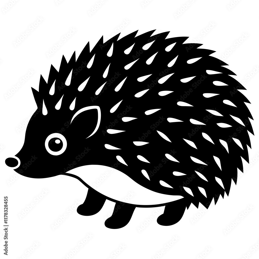 Cute  Line Art Hedgehog Silhouette Black Vector Illustration