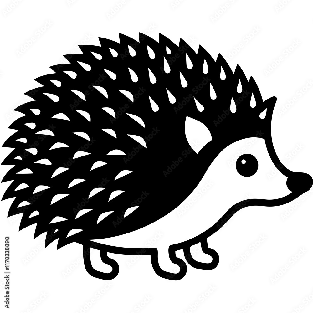 Cute Line Art Hedgehog Silhouette Black Vector Illustration Cute Line Art Hedgehog Silhouette Black Vector Illustration