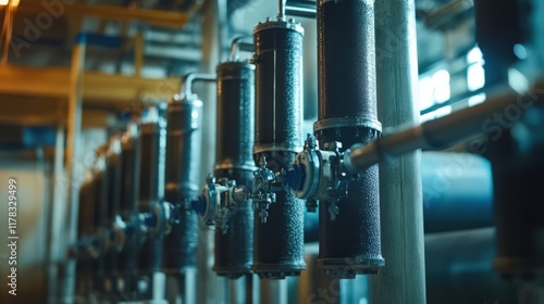 A row of pipes with valves on them photo