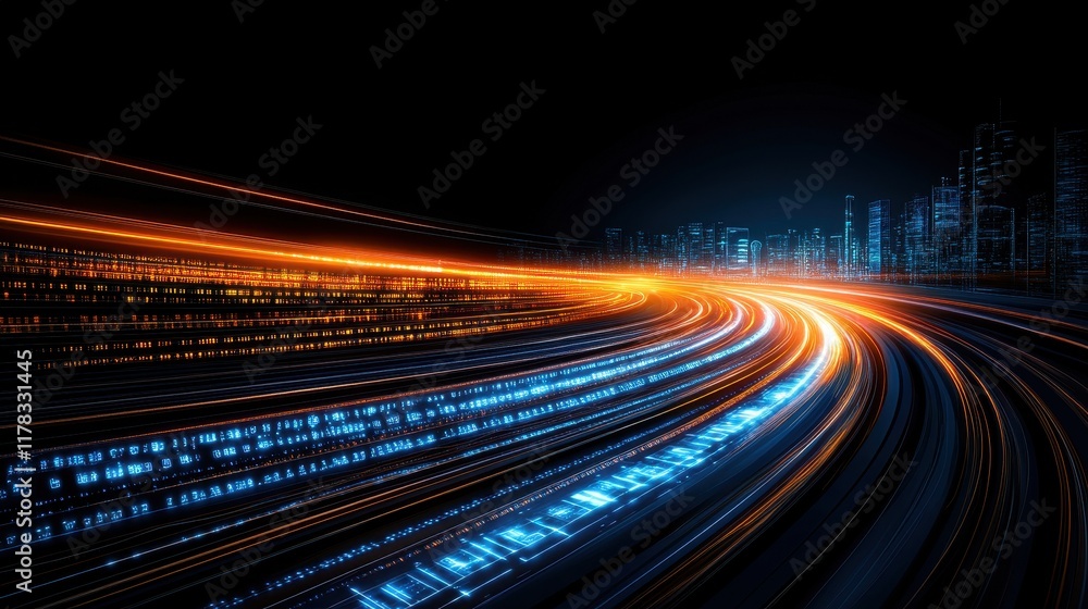 Fototapeta premium Dynamic abstract light trails in urban setting.