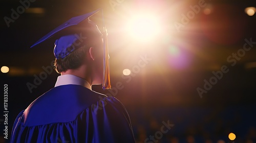 A graduate walking across the stage, receiving a diploma, with a bright future ahead, symbolizing the culmination of years of learning