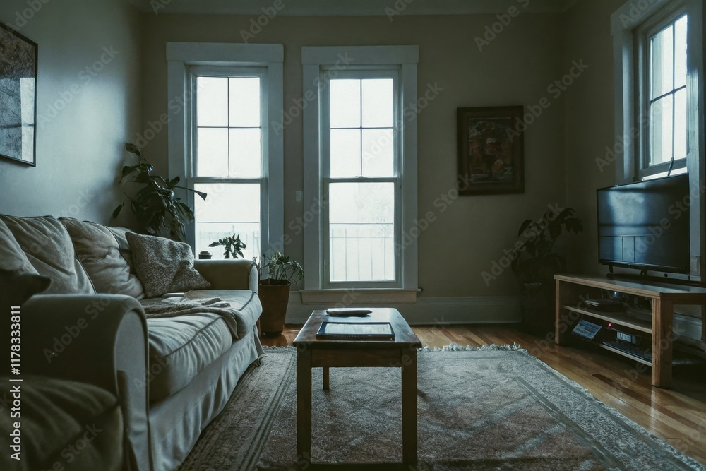 Fototapeta premium Cozy living room with natural light and modern decor