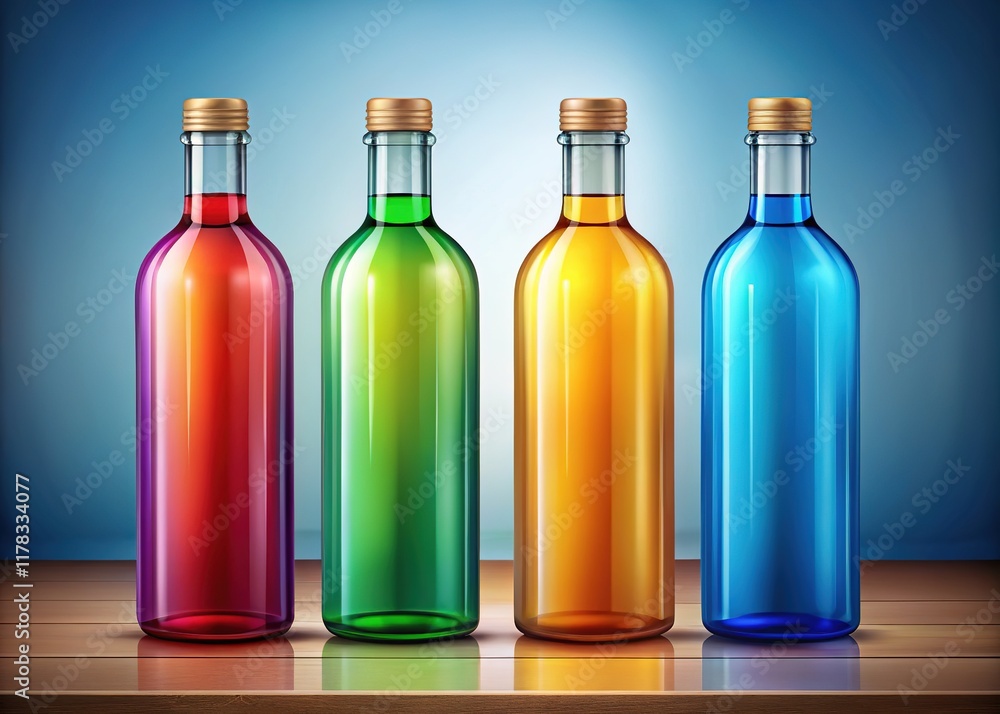 Modern bottles in bold colors, ready-to-use design. Modern bottles in bold colors, ready-to-use design.