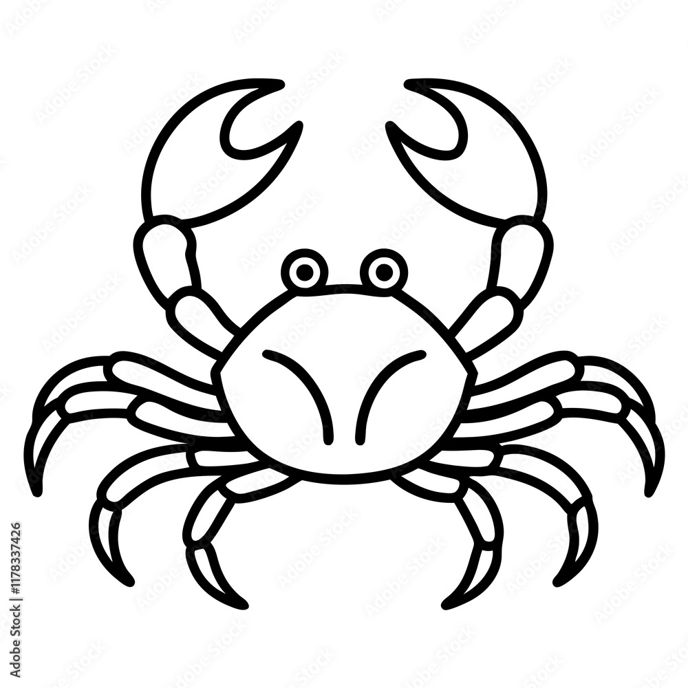 Cute Line Art Crab Silhouette Black Vector Illustration Cute Line Art Crab Silhouette Black Vector Illustration