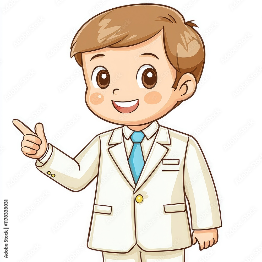 Adorable Boy in Suit Pointing, Child Illustration Adorable Boy in Suit Pointing, Child Illustration