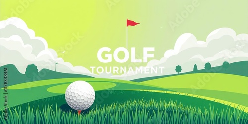 Illustration of a stylish vector golf tournament poster featuring a golf club and ball in vibrant colors, creative, design, illustration