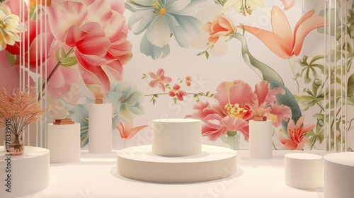 Elegant Floral Display: Pastel Peonies and Minimalist Platforms